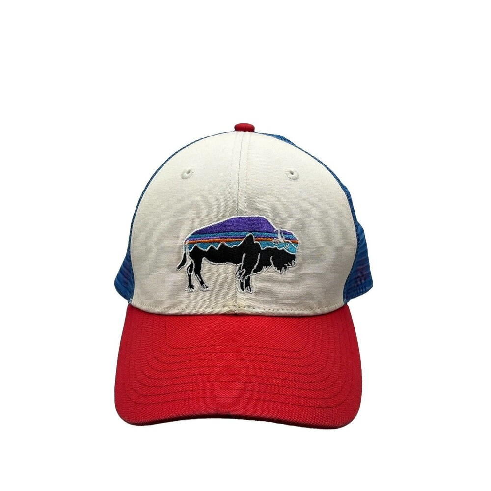 Patagonia Fitz Roy Bison Trucker Hat Cap Snapback Red White Blue Mesh All